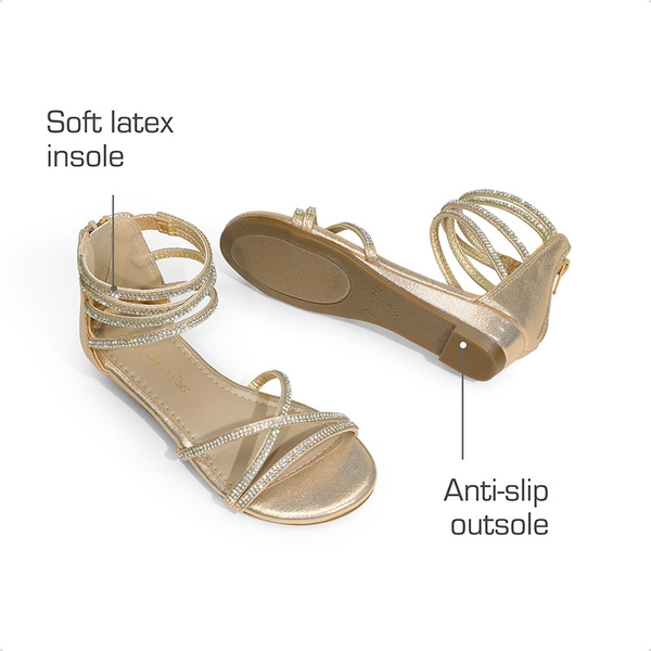 Girls Strappy Low Wedge Sandals - GOLD - 2